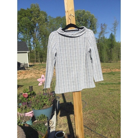 Talbots petites small knit plaid top mock neck Peter Pan work SP petite cottage - Picture 1 of 7